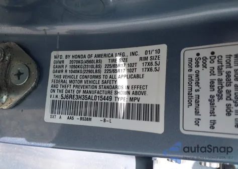 2010 Honda Cr-V Lx from USA, damaged, VIN 5J6RE3H35AL015449